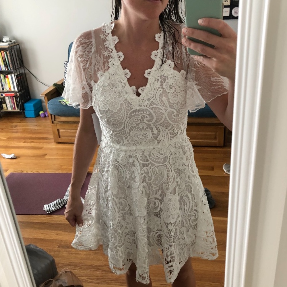 ASOS Forever u lace overlay mini dress in white